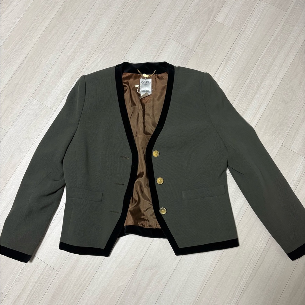Celine Vintage Olive Green Jacket with Gold Buttons